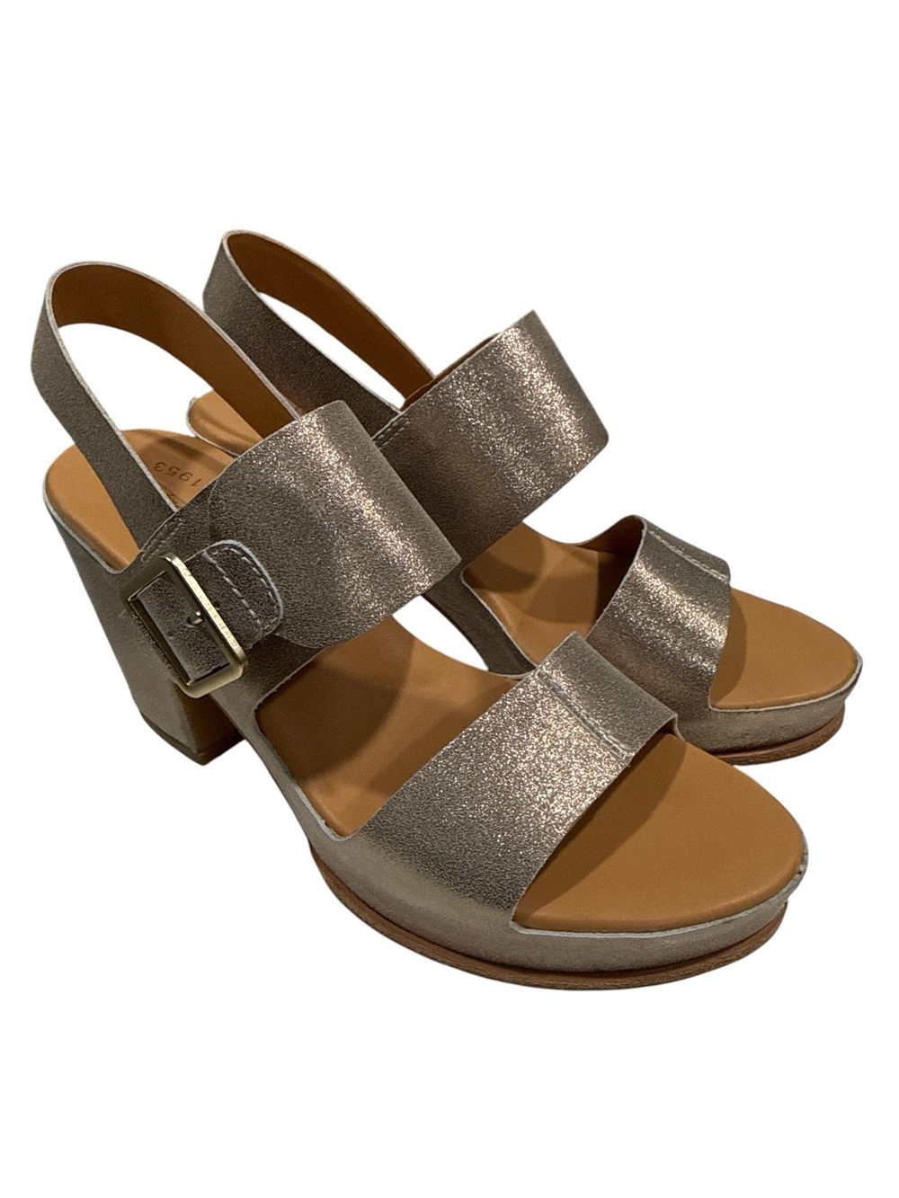 Kork-Ease Metallic Gold  Slingback Block Heel Sandals